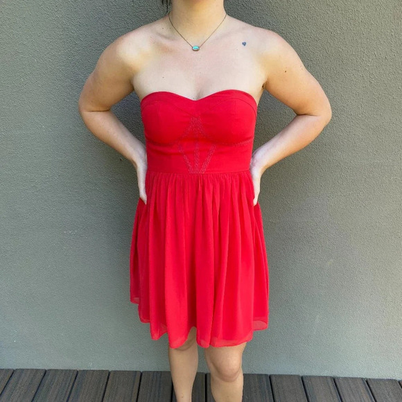 Boutique Purchased MINUET Embroidered Red Strapless Dress - size S - Picture 2 of 5